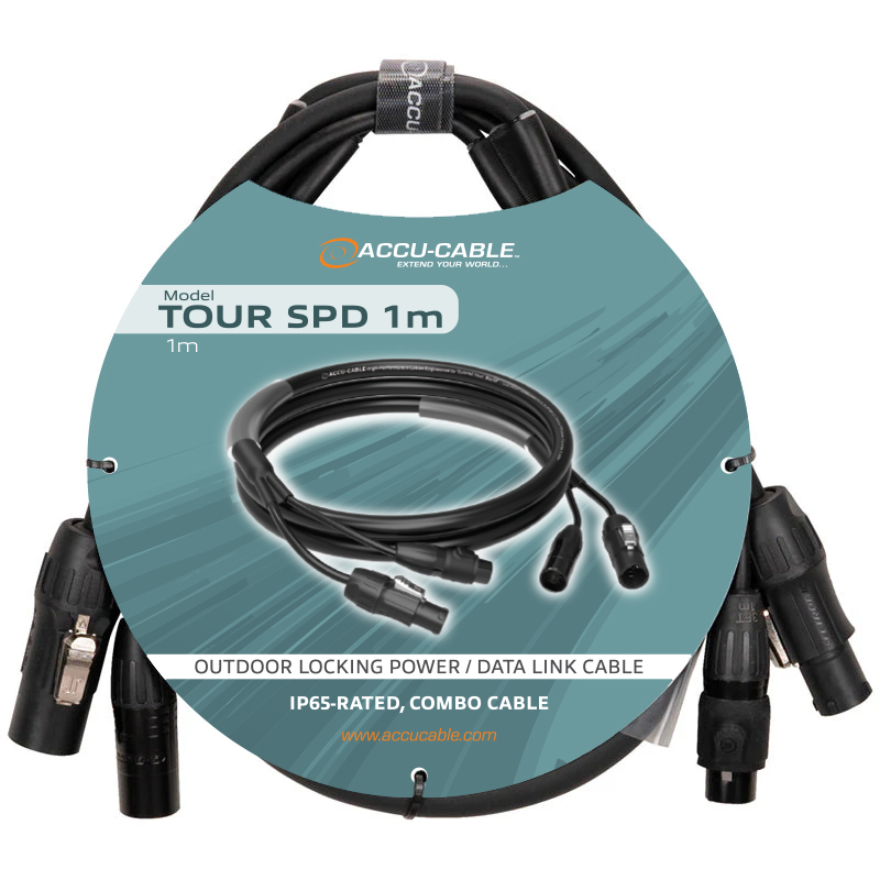 Accu Cable Tour SPD 1m – kombinert strøm- og DMX-kabel